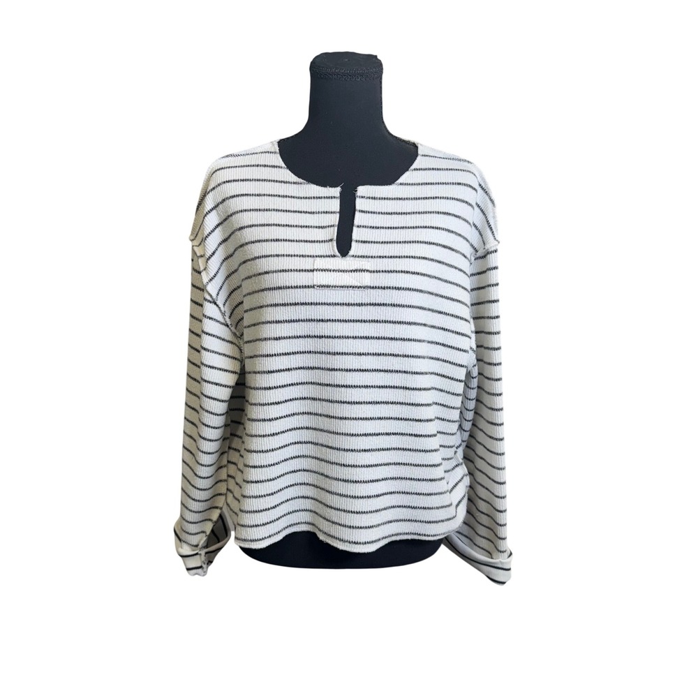 Urban Outfitters Top Womens XS White Striped Excellent Split Neck Ribbed Cropped